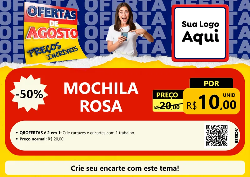 Modelo de Cartaz para Cartaz A4 Horizontal com o tema Ofertas de Agosto - Preços Incríveis para Papelaria