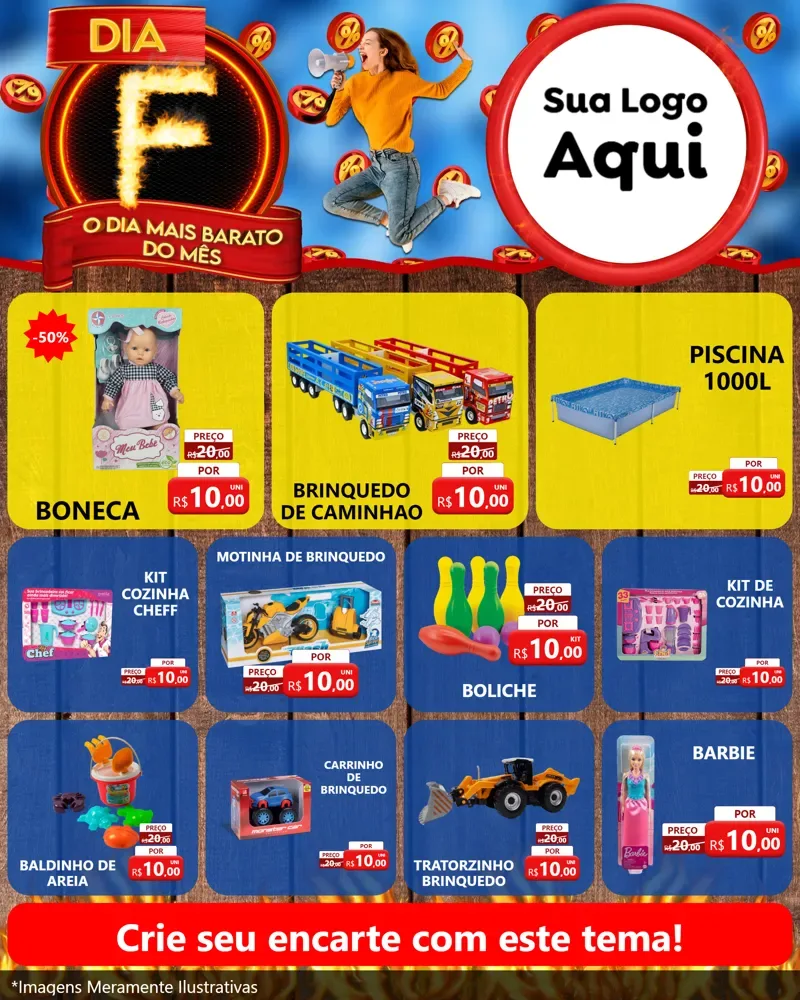 Modelo de Rede Social para Feed Instagram com o tema Dia F - O Dia Mais Barato Do Mês para Brinquedos