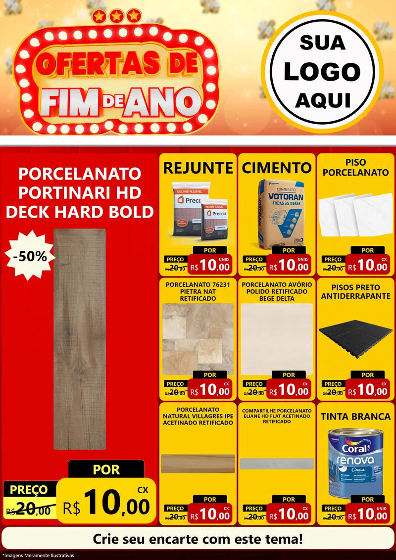 Modelo de Encarte para Encarte A4 Vertical com o tema Ofertas de Fim de Ano para Pisos e revestimentos