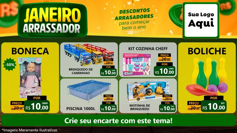 Modelo de TV para TV Horizontal com o tema Janeiro Arrasador para Brinquedos
