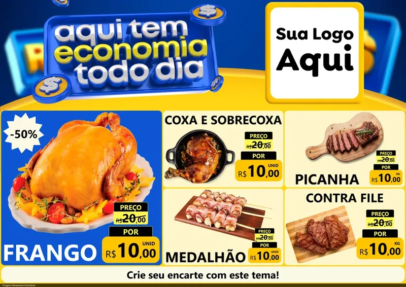 Modelo de Encarte para Encarte A4 Horizontal com o tema Aqui Tem Economia Todo Dia para Assados
