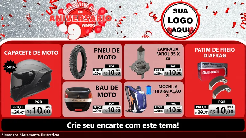 Modelo de TV para TV Horizontal com o tema Promoção de Aniversário - 9 Anos para Moto peças