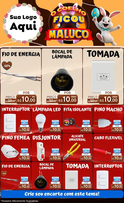 Modelo de Encarte para Encarte Grande com o tema O Coelho Ficou Maluco - Páscoa para Materiais Elétricos