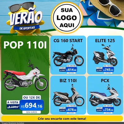 Modelo de Rede Social para Feed Facebook com o tema Verão de Ofertas para Concessionaria de Motos
