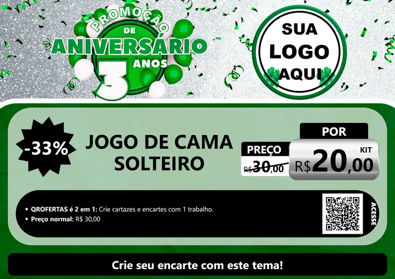 Modelo de Cartaz para Cartaz A4 Horizontal com o tema Promoção de Aniversário - 3 Anos para Cama, Mesa e Banho