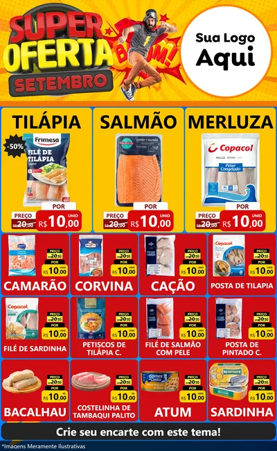 Modelo de Encarte para Encarte Grande com o tema Super Oferta Setembro para Peixaria