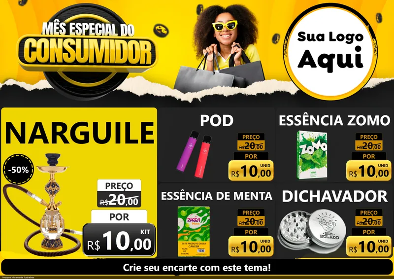 Modelo de Encarte para Encarte A4 Horizontal com o tema Mês Especial do Consumidor para Tabacaria