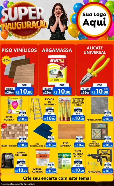 Modelo de Encarte para Encarte Grande com o tema Super Inauguração para Material para Construção