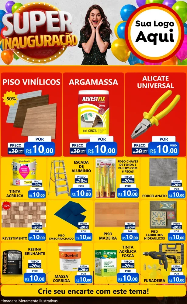 Modelo de Encarte para Encarte Grande com o tema Super Inauguração para Material para Construção