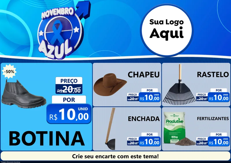 Modelo de Encarte para Encarte A4 Horizontal com o tema Novembro Azul para Agropecuária