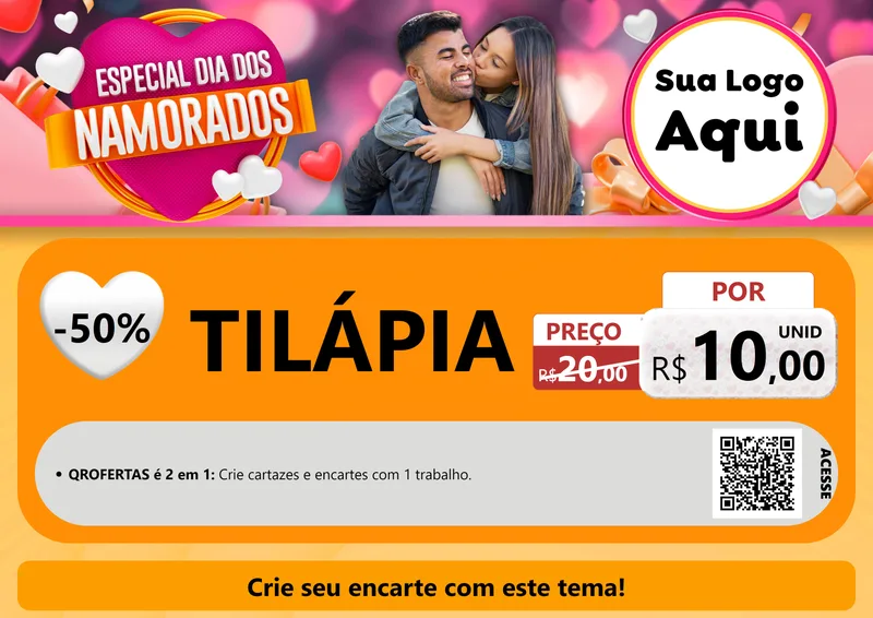 Modelo de Cartaz para Cartaz A4 Horizontal com o tema Especial Dia dos Namorados para Peixaria
