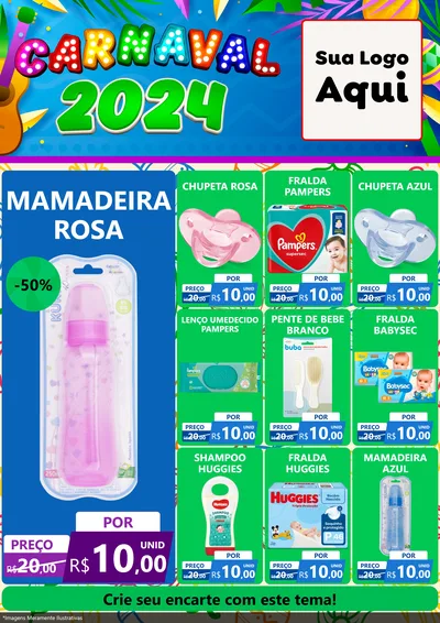 Modelo de Encarte para Encarte A4 Vertical com o tema Carnaval 2027 para Bebês