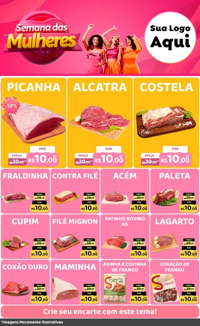 Modelo de Encarte para Encarte Grande com o tema Semana das Mulheres para Açougue