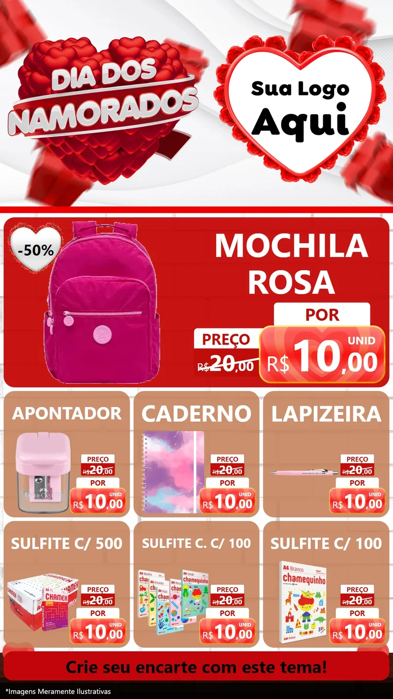 Modelo de Rede Social para Stories com o tema Dia dos Namorados para Papelaria
