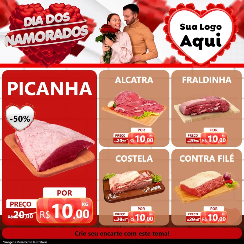 Modelo de Rede Social para Feed Facebook com o tema Dia dos Namorados para Açougue