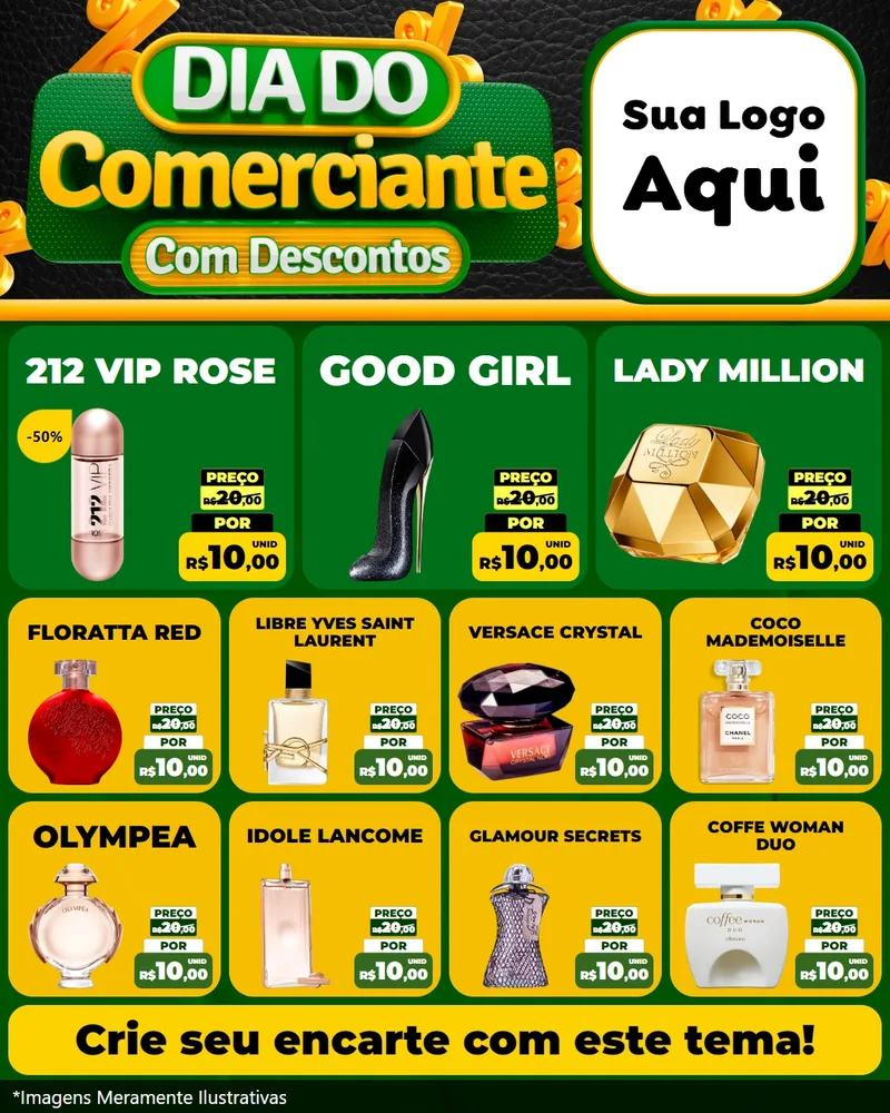 Modelo de Rede Social para Feed Instagram com o tema Dia do Comerciante com Descontos para Perfumes