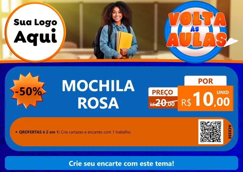Modelo de Cartaz para Cartaz A4 Horizontal com o tema Volta Às Aulas para Papelaria