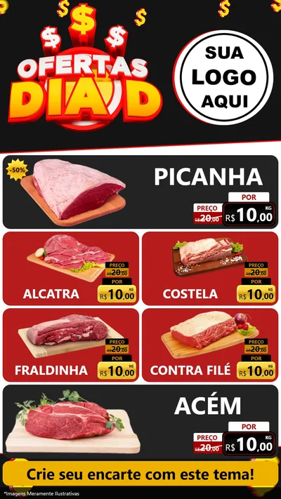 Modelo de TV para TV Vertical com o tema Ofertas Dia D para Açougue