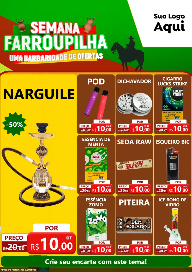 Modelo de Encarte para Encarte A4 Vertical com o tema Semana Farroupilha - Uma Barbaridade de Ofertas para Tabacaria