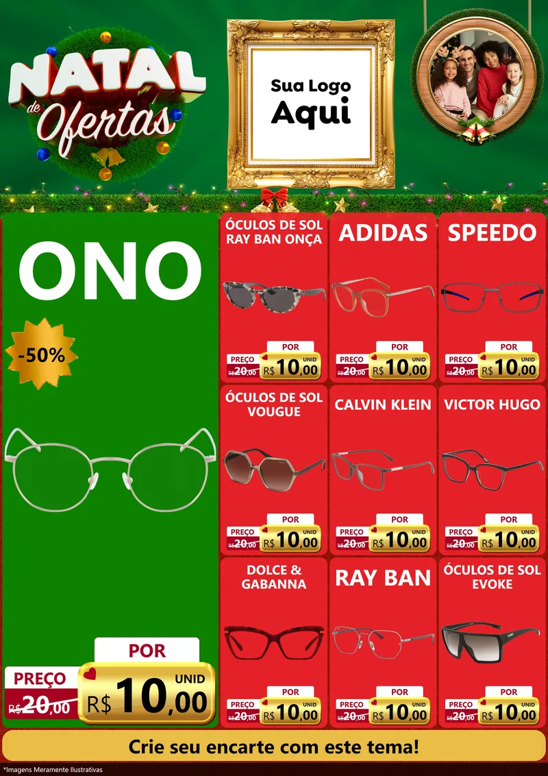 Modelo de Encarte para Encarte A4 Vertical com o tema Natal de Ofertas para Óticas