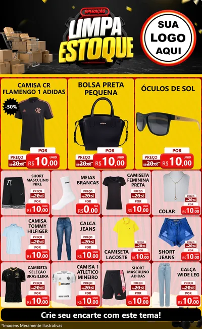 Modelo de Encarte para Encarte Grande com o tema Operação Limpa Estoque para Roupas e acessórios