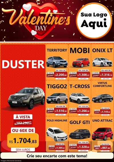 Modelo de Encarte para Encarte A4 Vertical com o tema Valentine's Day para Concessionaria de Carros