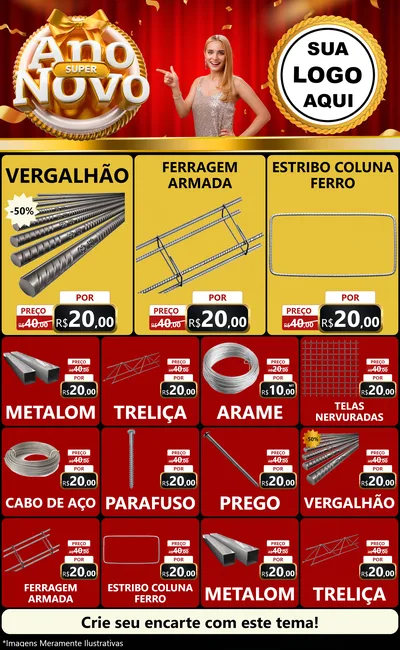 Modelo de Encarte para Encarte Grande com o tema Super Ano Novo para Ferragens