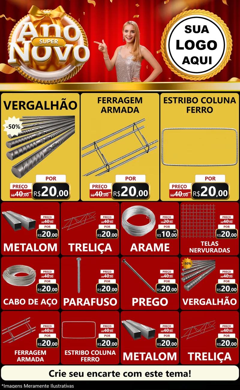 Modelo de Encarte para Encarte Grande com o tema Super Ano Novo para Ferragens
