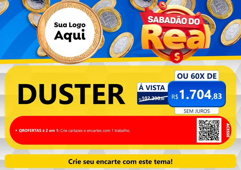 Modelo de Cartaz para Cartaz A4 Horizontal com o tema Sabadão do Real para Concessionaria de Carros
