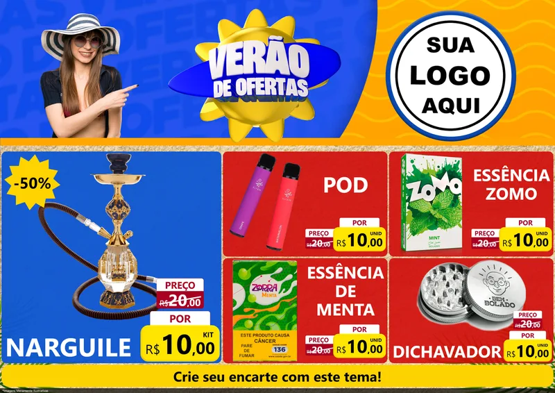 Modelo de Encarte para Encarte A4 Horizontal com o tema Verão de Ofertas para Tabacaria