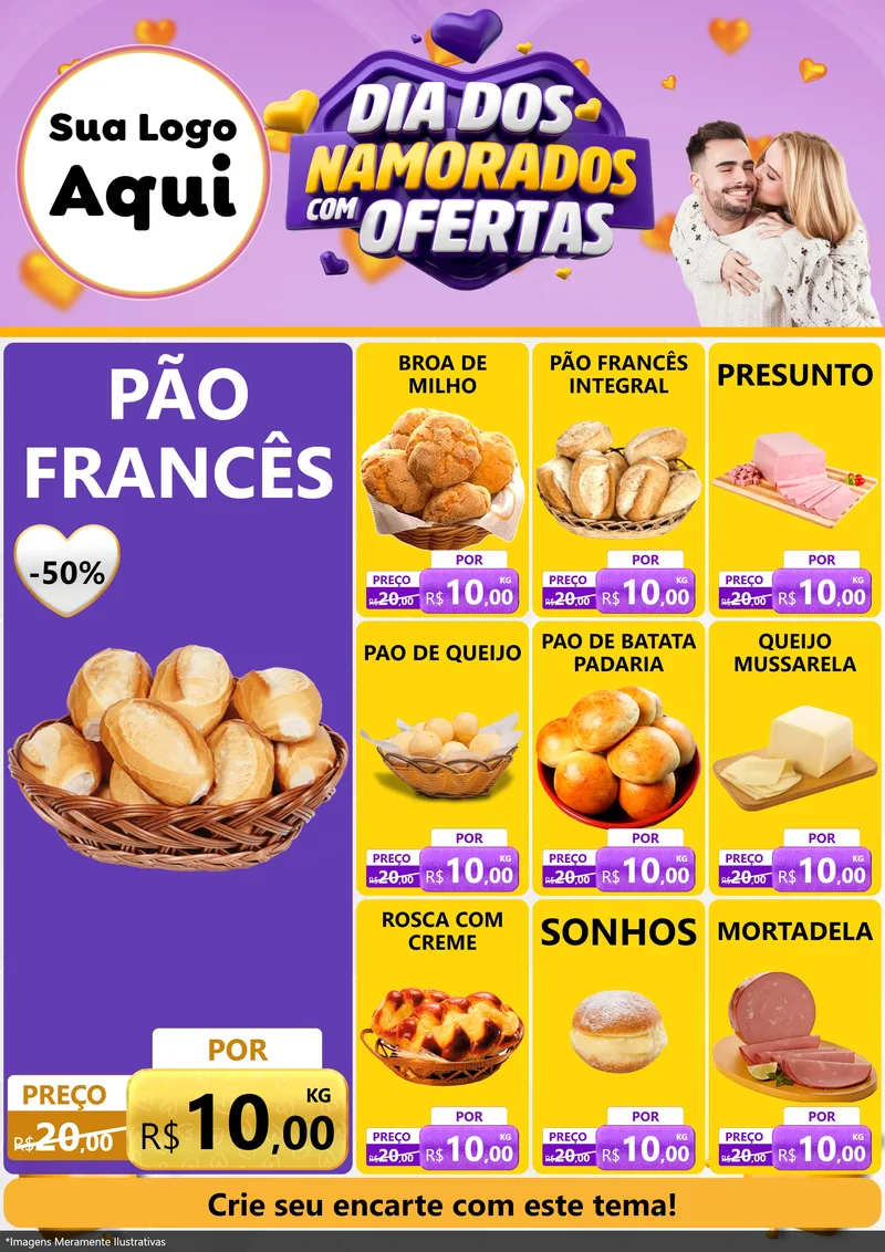Modelo de Encarte para Encarte A4 Vertical com o tema Dia Dos Namorados Com Ofertas para Padaria