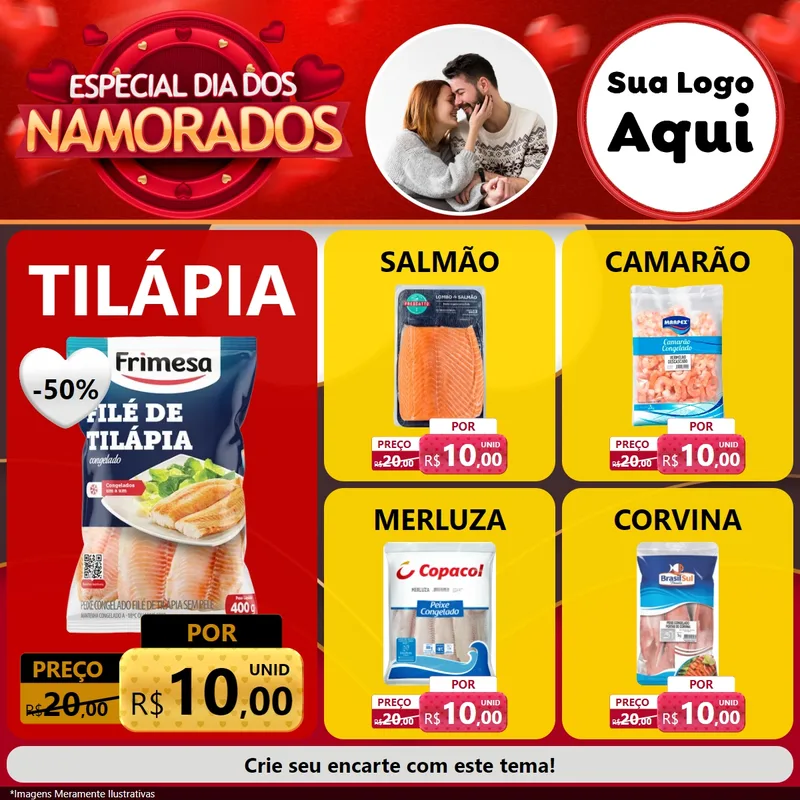 Modelo de Rede Social para Feed Facebook com o tema Especial Dia Dos Namorados para Peixaria
