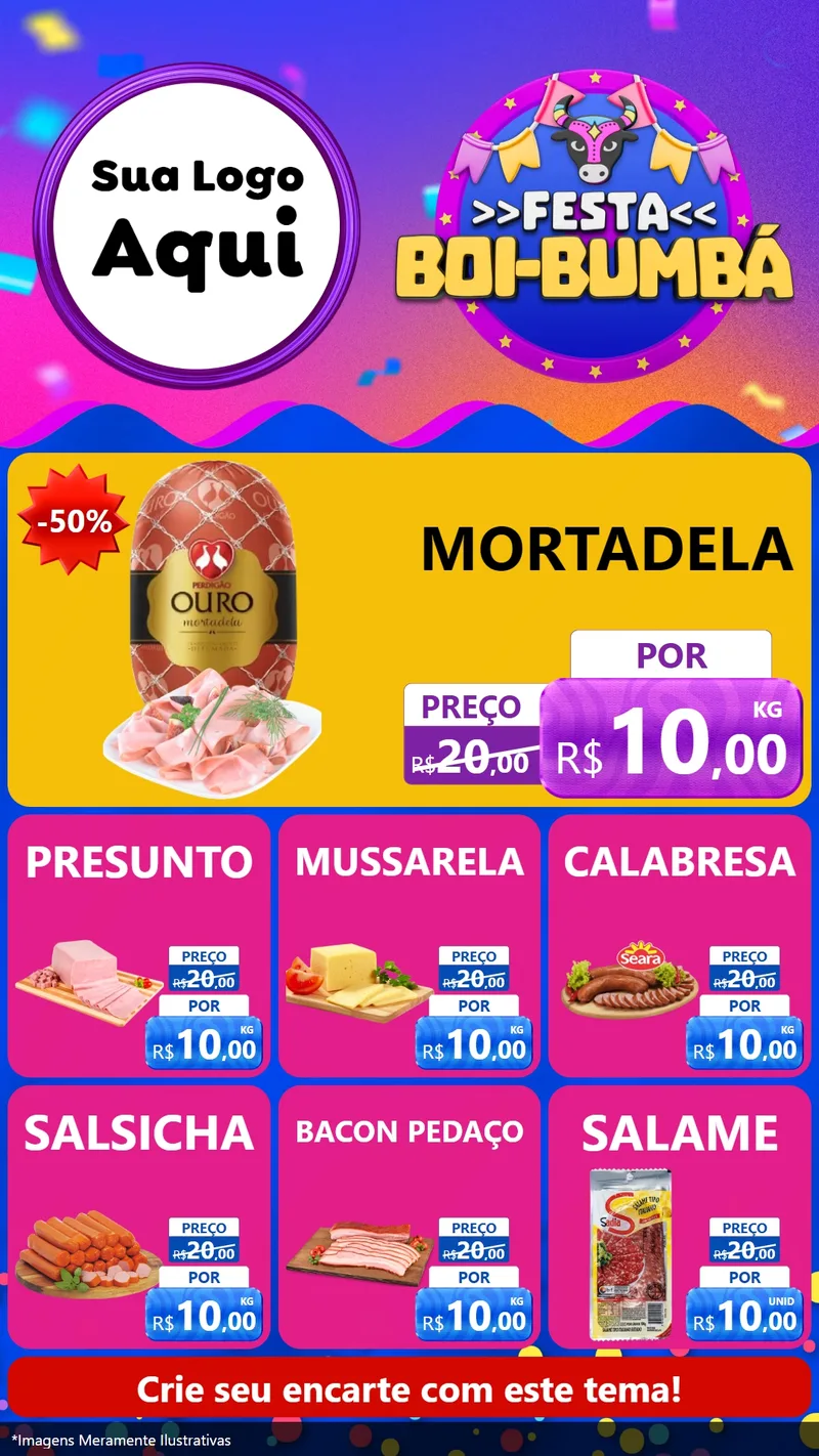 Modelo de Rede Social para Stories com o tema Festa Boi-Bumbá para Frios e Laticínios
