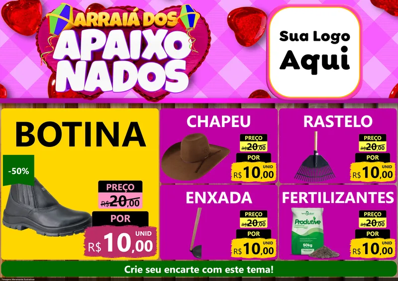 Modelo de Encarte para Encarte A4 Horizontal com o tema Arraiá dos Apaixonados para Agropecuária