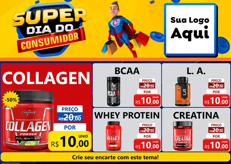 Modelo de Encarte para Encarte A4 Horizontal com o tema Super Dia do Consumidor para Suplementos alimentares