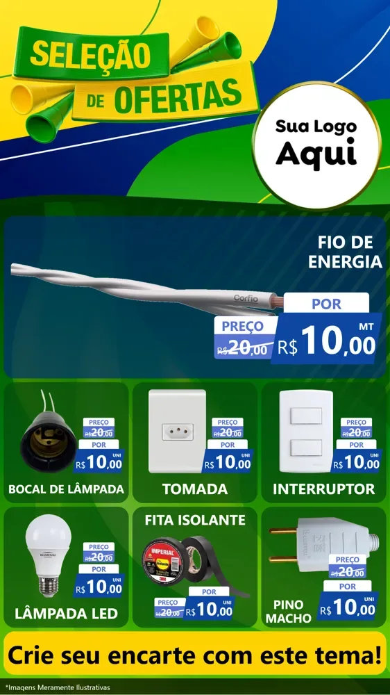 Modelo de Rede Social para Stories com o tema Seleção de Ofertas - Copa para Materiais Elétricos
