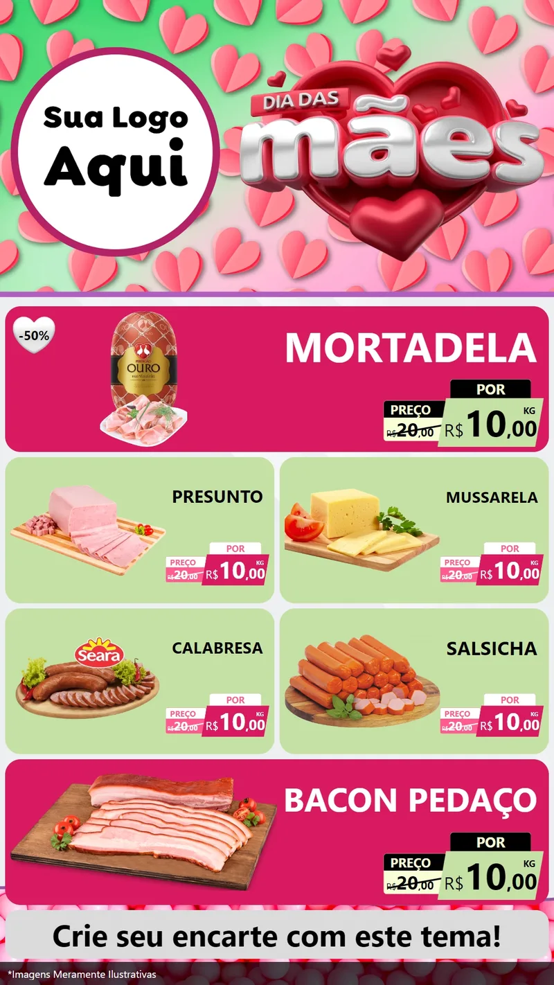 Modelo de TV para TV Vertical com o tema Dia das Mães para Frios e Laticínios