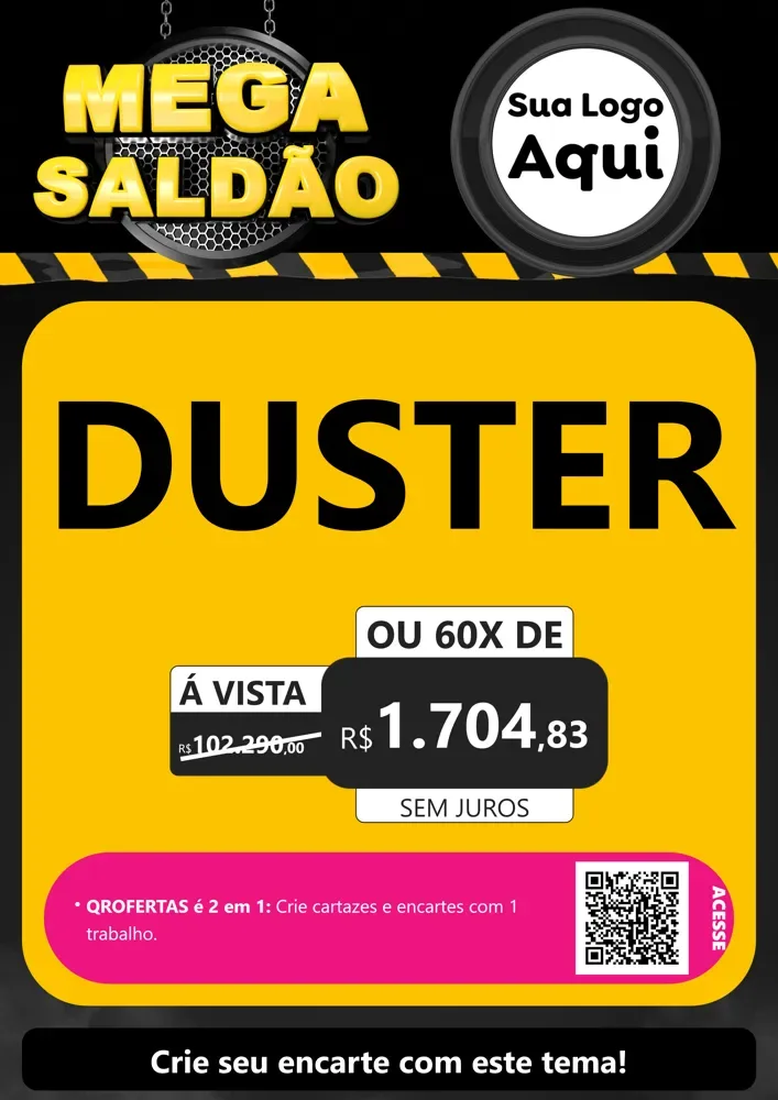Modelo de Cartaz para Cartaz A4 Vertical com o tema Mega Saldão para Concessionaria de Carros