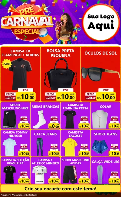 Modelo de Encarte para Encarte Grande com o tema Pré-Carnaval Especial para Roupas e acessórios