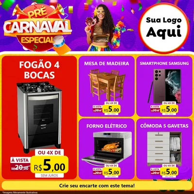 Modelo de Rede Social para Feed Facebook com o tema Pré-Carnaval Especial para Móveis e Eletro