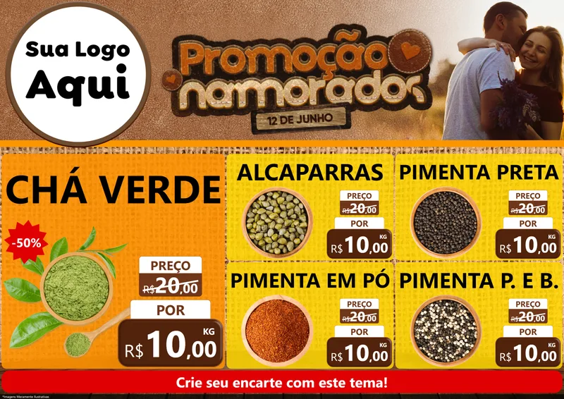 Modelo de Encarte para Encarte A4 Horizontal com o tema Promoção Namorados para Produtos Naturais
