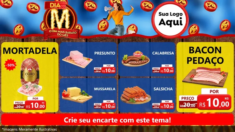 Modelo de TV para TV Horizontal com o tema Dia M - O Dia Mais Barato Do Mês para Frios e Laticínios