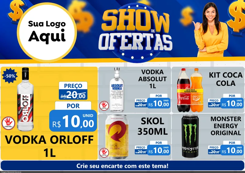 Modelo de Encarte para Encarte A4 Horizontal com o tema Show de Ofertas para Distribuidora de bebidas