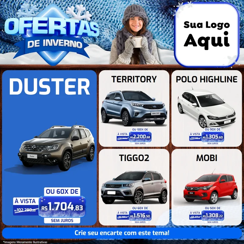 Modelo de Rede Social para Feed Facebook com o tema Ofertas de Inverno para Concessionaria de Carros