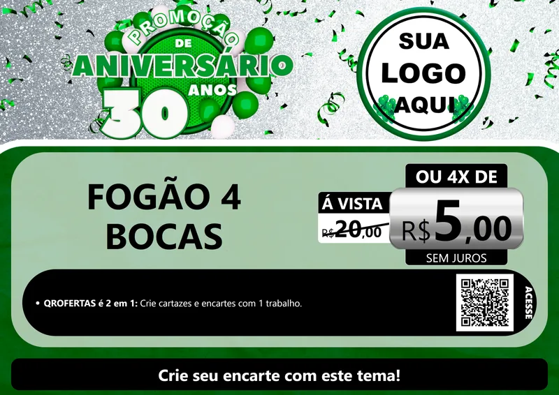 Modelo de Cartaz para Cartaz A4 Horizontal com o tema Promoção de Aniversário - 30 Anos para Móveis e Eletro