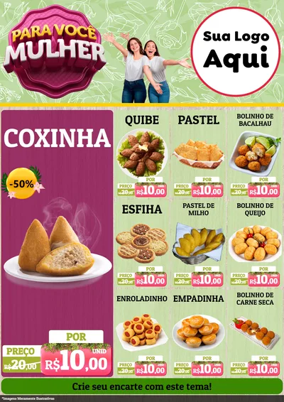 Modelo de Encarte para Encarte A4 Vertical com o tema Para Você Mulher para Salgadaria