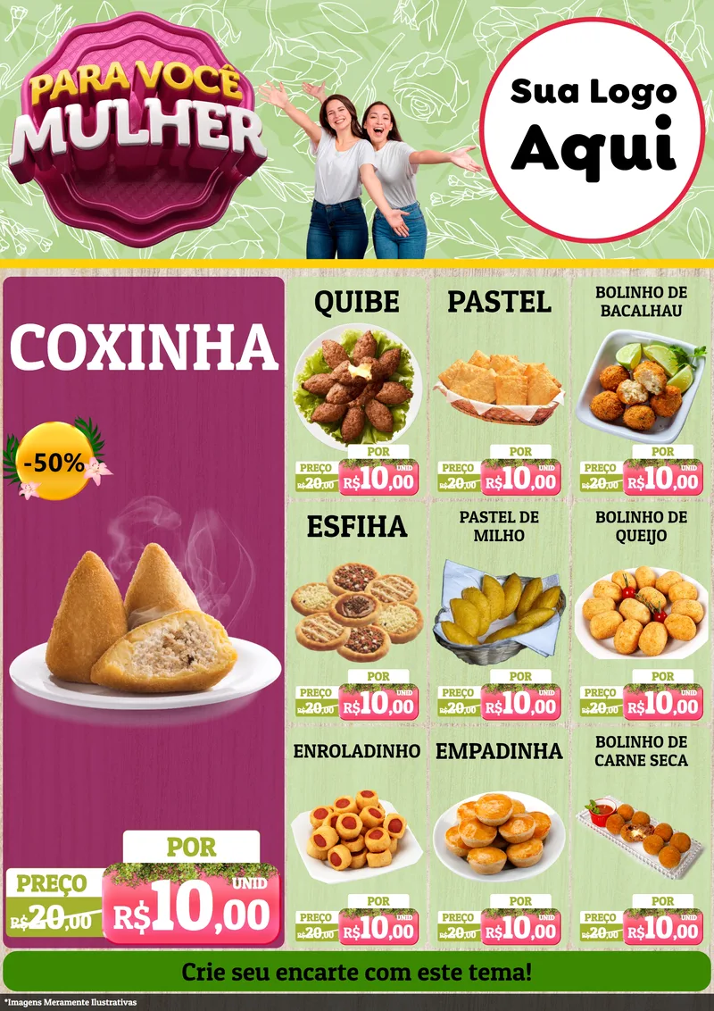 Modelo de Encarte para Encarte A4 Vertical com o tema Para Você Mulher para Salgadaria