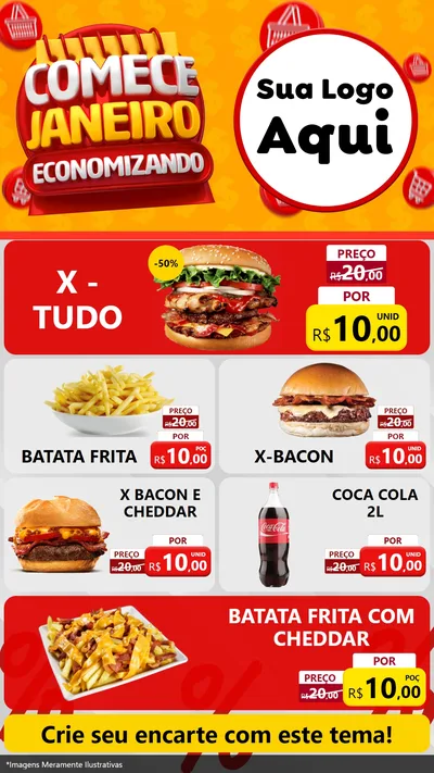 Modelo de TV para TV Vertical com o tema Comece Janeiro Economizando para Hamburgueria