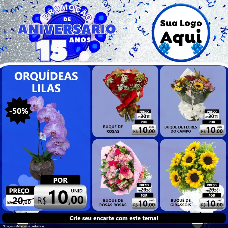 Modelo de Rede Social para Feed Facebook com o tema Promoção de Aniversário - 15 Anos para Floricultura e jardim