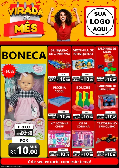 Modelo de Encarte para Encarte A4 Vertical com o tema Virada de Mês para Brinquedos